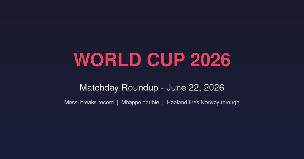 World Cup 2026 matchday roundup featuring Lionel Messi, Kylian Mbappe, and Erling Haaland